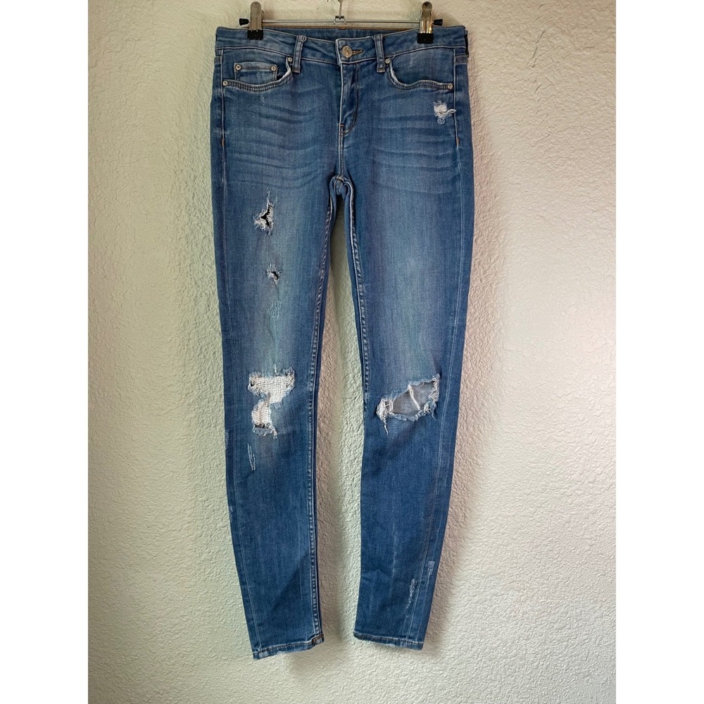 Zara Woman‎ Slim Fit Ripped Distressed Medium Wash Denim Jeans Size 04